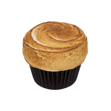 Load image into Gallery viewer, side view of caramel macchiato cupcake with toasted topping. not-bg
